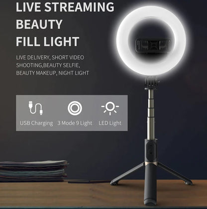 Portable 4-in-1 Selfie Stick with Tripod & LED