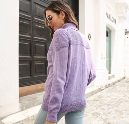 Autumn Winter Casual Solid Color Crew Neck Sweater
